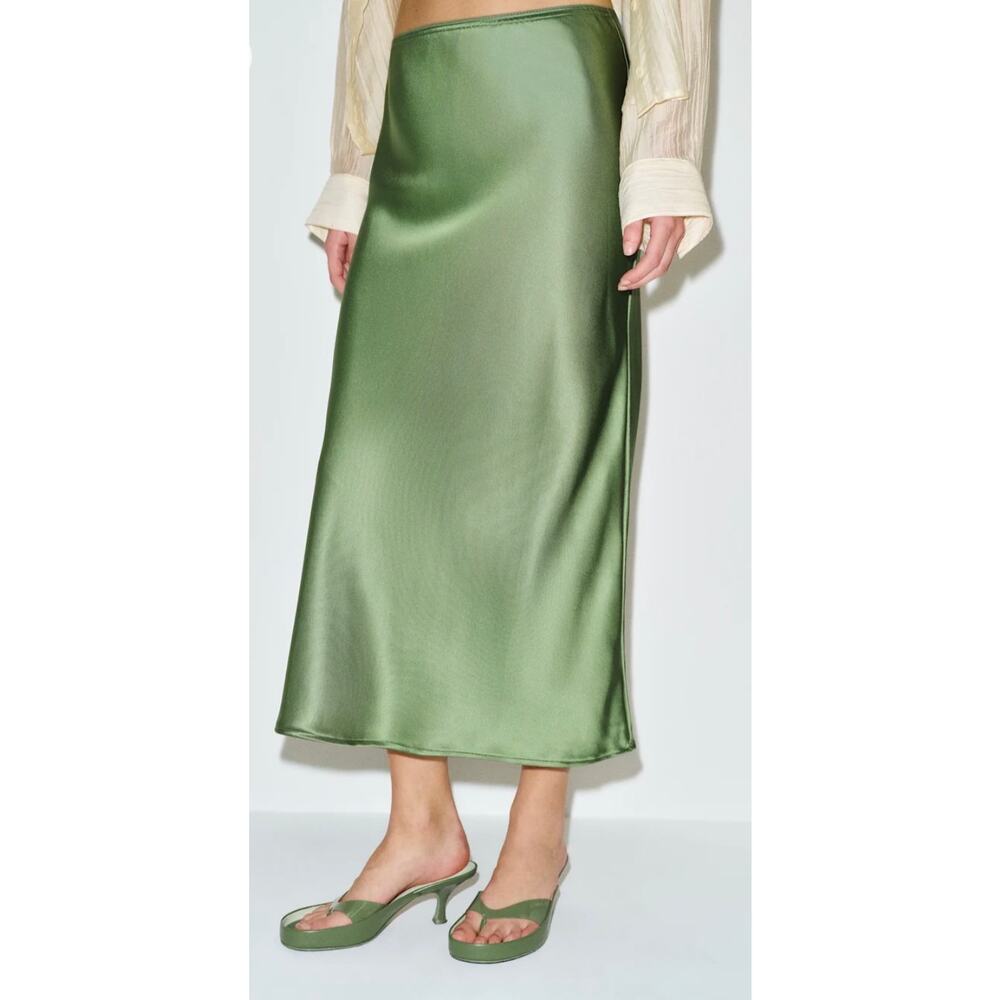 Reformation Layla Silk Midi Skirt Pull-on Olive Green Women's 12